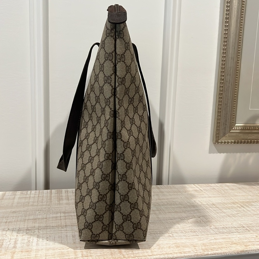 Gucci GG Coated Canvas & Brown Large Leather Tote Shoulder Overnight Bag EUC - Picture 3 of 12